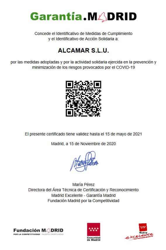 Certificado Garantía MADRID ALCAMAR