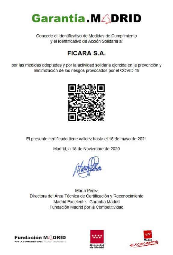 Certificado Garantía MADRID FICARA