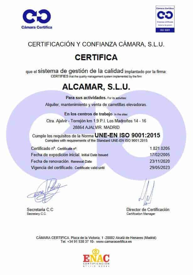 Certificado ISO 9001 ALCAMAR